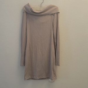 Gray/tan cowl neck sweater dress
